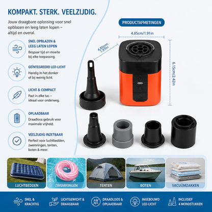 Draagbare mini-luchtpomp met ledlamp – snel opblazen en leeg laten lopen
