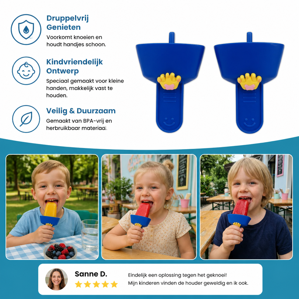 2-delige Set Druppelvrije IJshouders voor Kinderen – Knoeivrije IJsvanger met Rietje