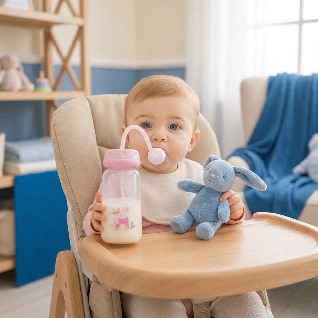Handsfree babyfles voor het voeden