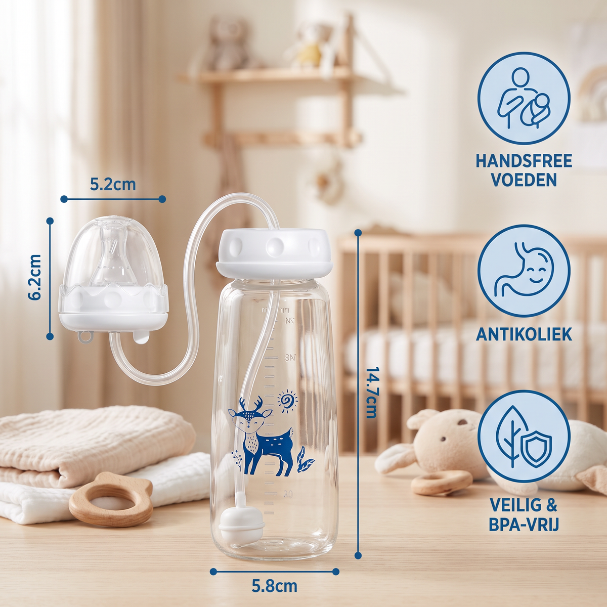 Handsfree babyfles voor het voeden