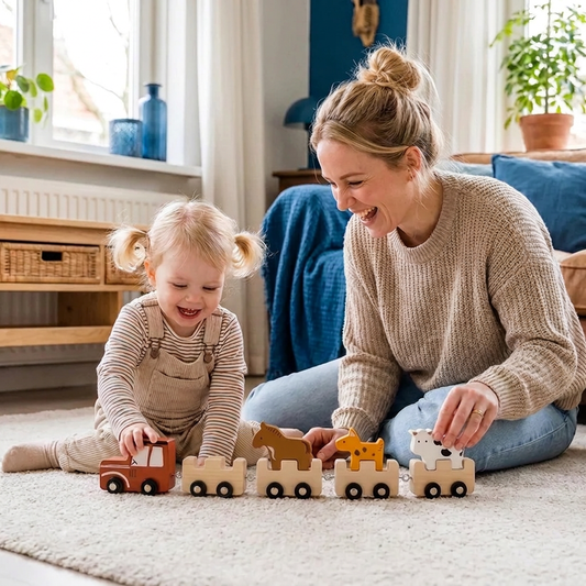 Houten Boerderij Dierentrein – Speelgoed Met Flexibele Wielen Voor Kinderen