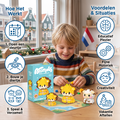 Schattige adventskalender met dierenbouwstenen voor kinderen
