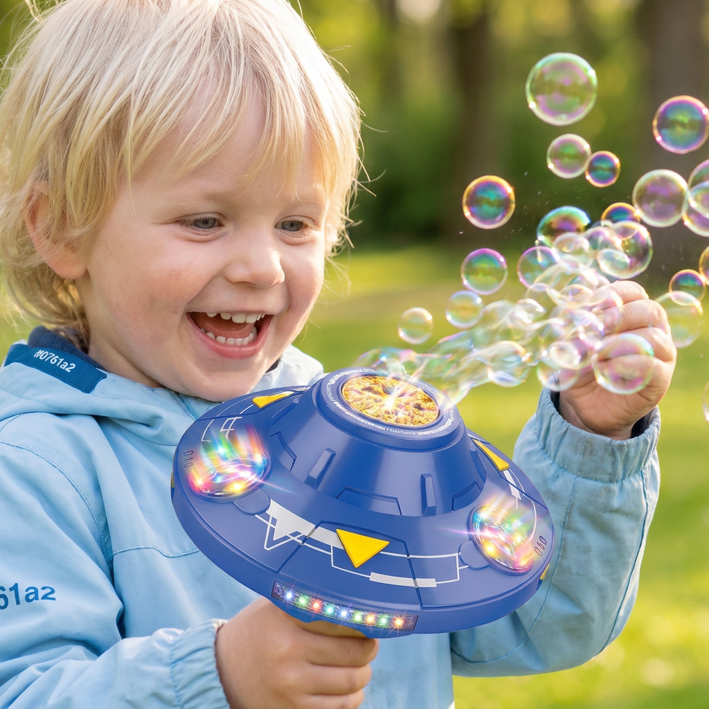 Lichtgevende UFO-Bellenblaasmachine voor Kinderen – Oplaadbare Bellenblaastol met Lichteffecten