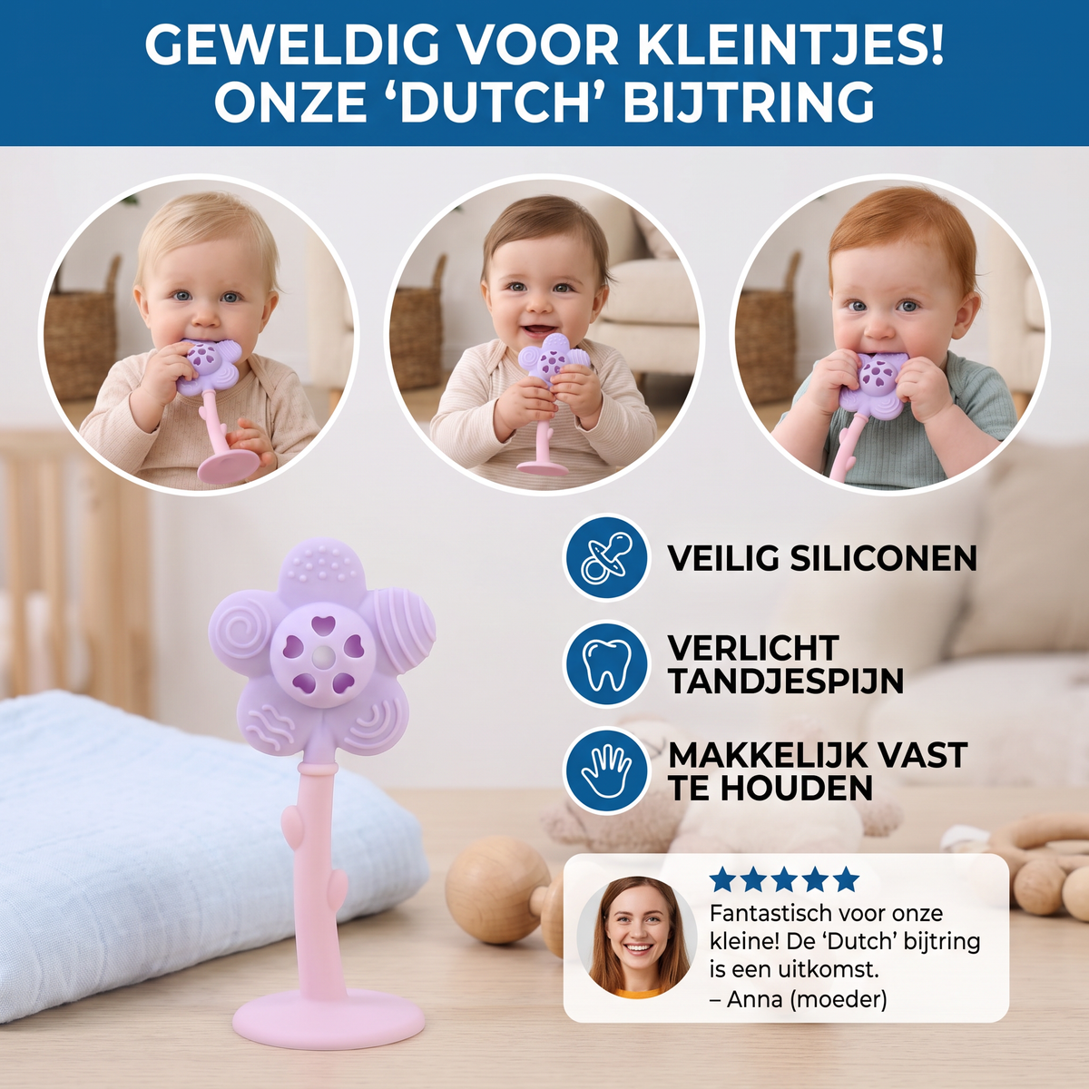 Bloemen-Bijtring & Rammelaar – Zacht Bijtspeelgoed Van Voedselveilig Siliconen