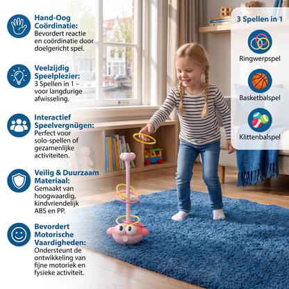 3-in-1 Leer- & Activiteitenspel – Ringwerpen, Basketbal & Kleefbal