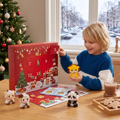 Schattige adventskalender met dierenbouwstenen voor kinderen