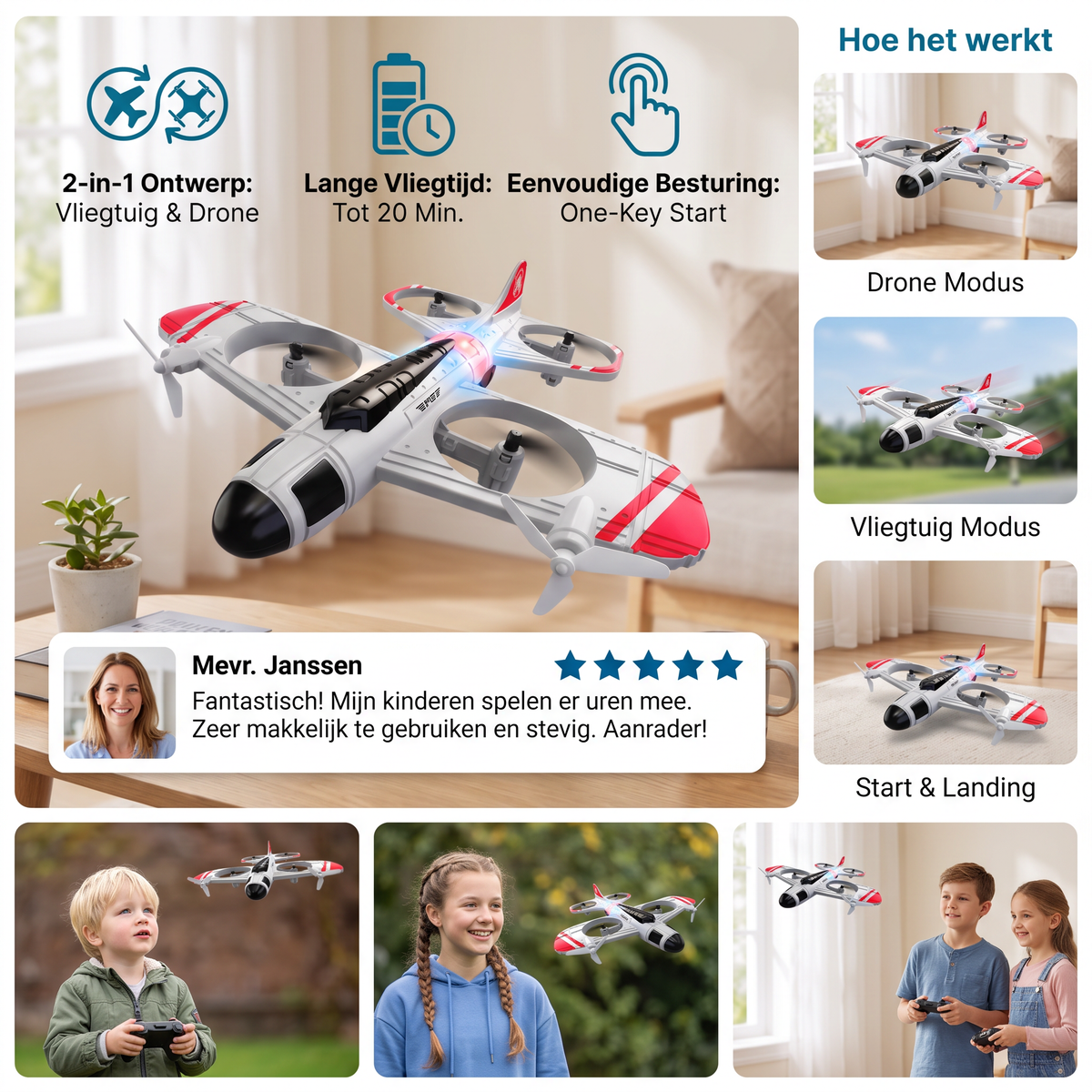 2-in-1 Afstandsbediend Gevechtsvliegtuig- & Dronespeelgoed