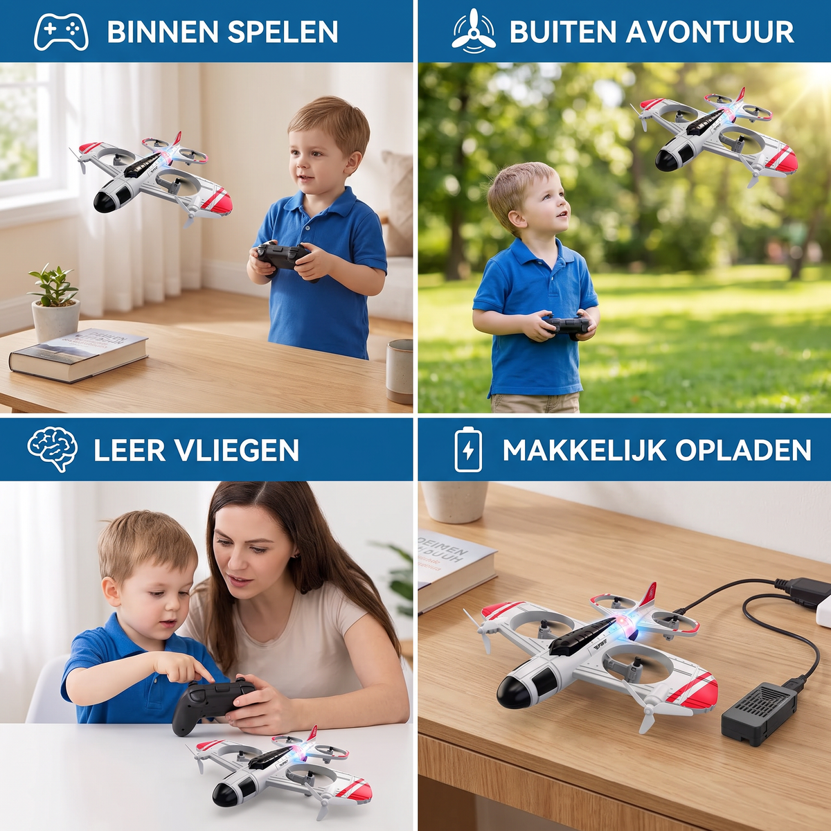 2-in-1 Afstandsbediend Gevechtsvliegtuig- & Dronespeelgoed