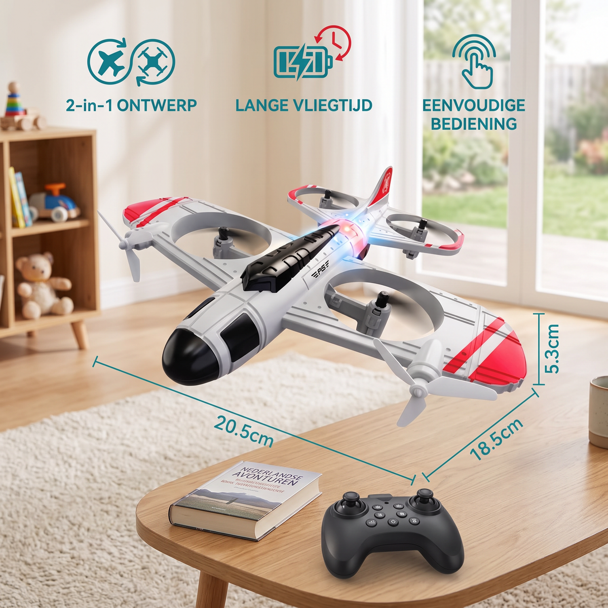 2-in-1 Afstandsbediend Gevechtsvliegtuig- & Dronespeelgoed