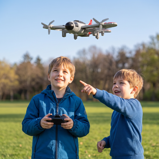 2-in-1 Afstandsbediend Gevechtsvliegtuig- & Dronespeelgoed