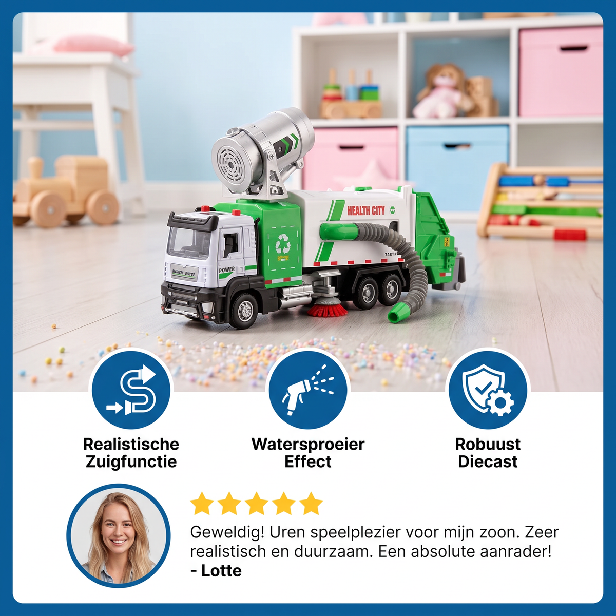 Diecast Straatveegmachine Speelgoed Met Zuigslang En Sproeifunctie