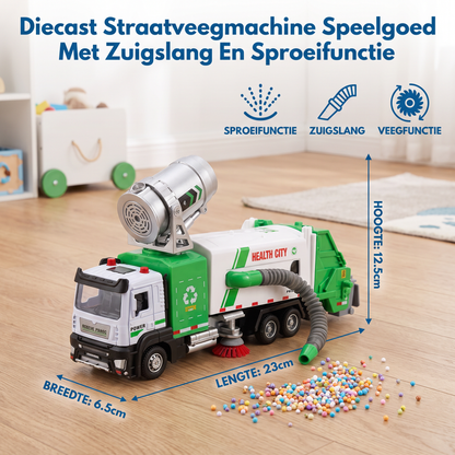 Diecast Straatveegmachine Speelgoed Met Zuigslang En Sproeifunctie