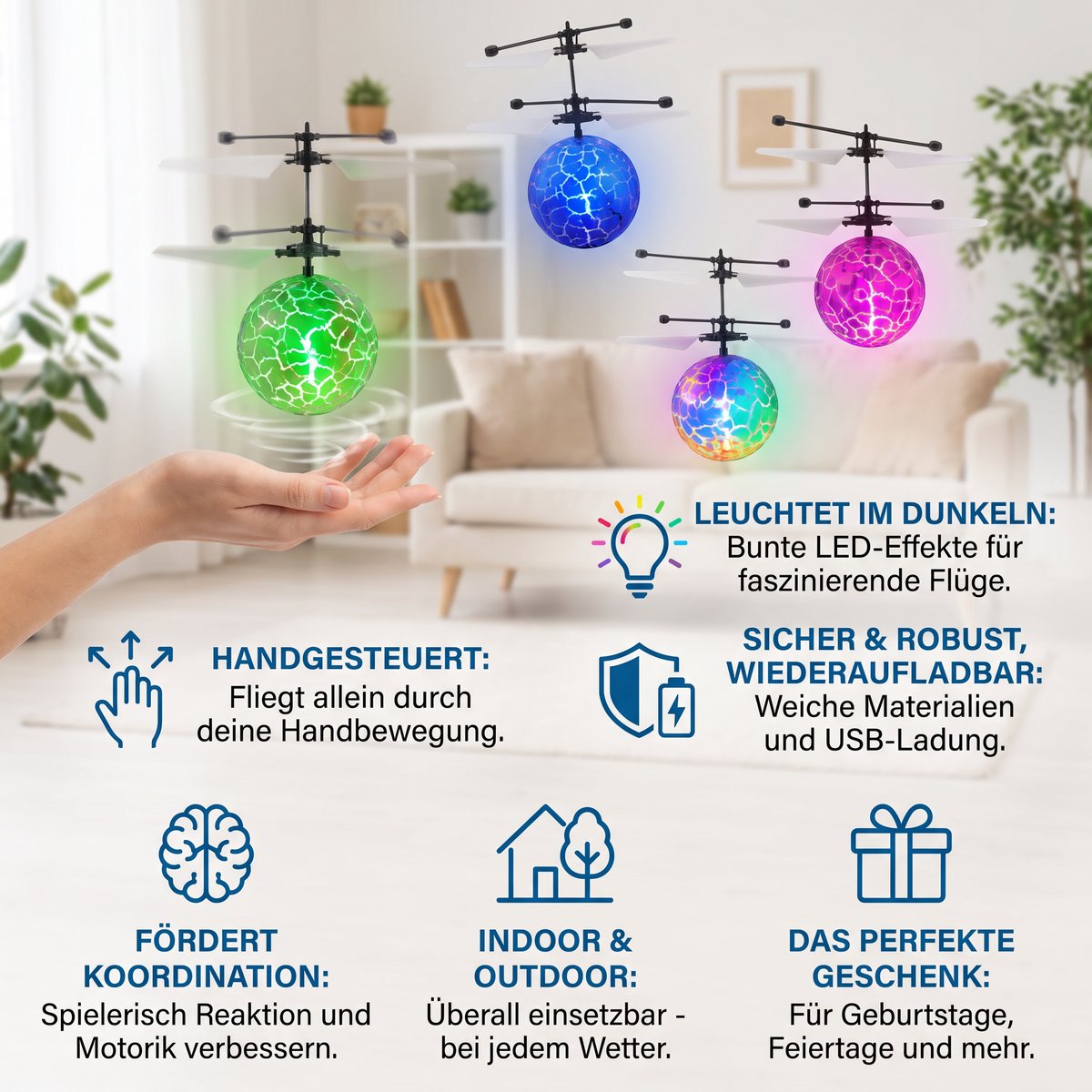 Handgestuurde Vliegende LED-Baldrone Voor Kinderen