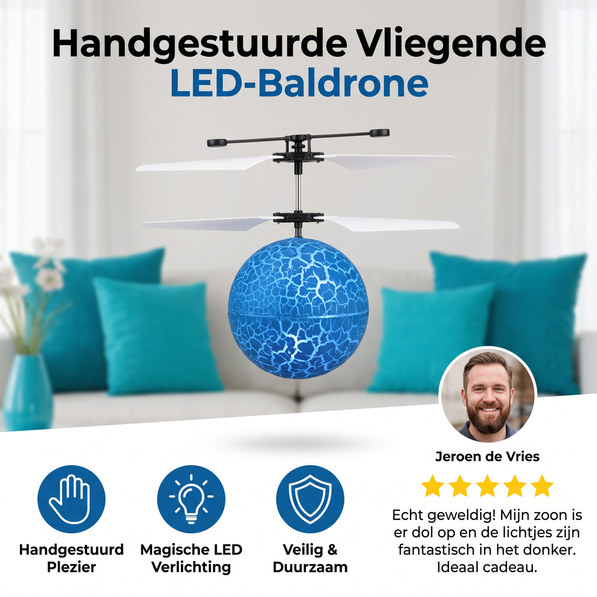 Handgestuurde Vliegende LED-Baldrone Voor Kinderen