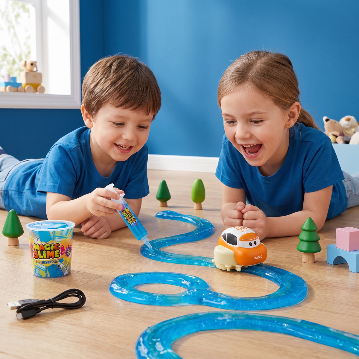 Magische Slime-Racebaan Set – DIY-Avontuur Met Elektrische Auto's