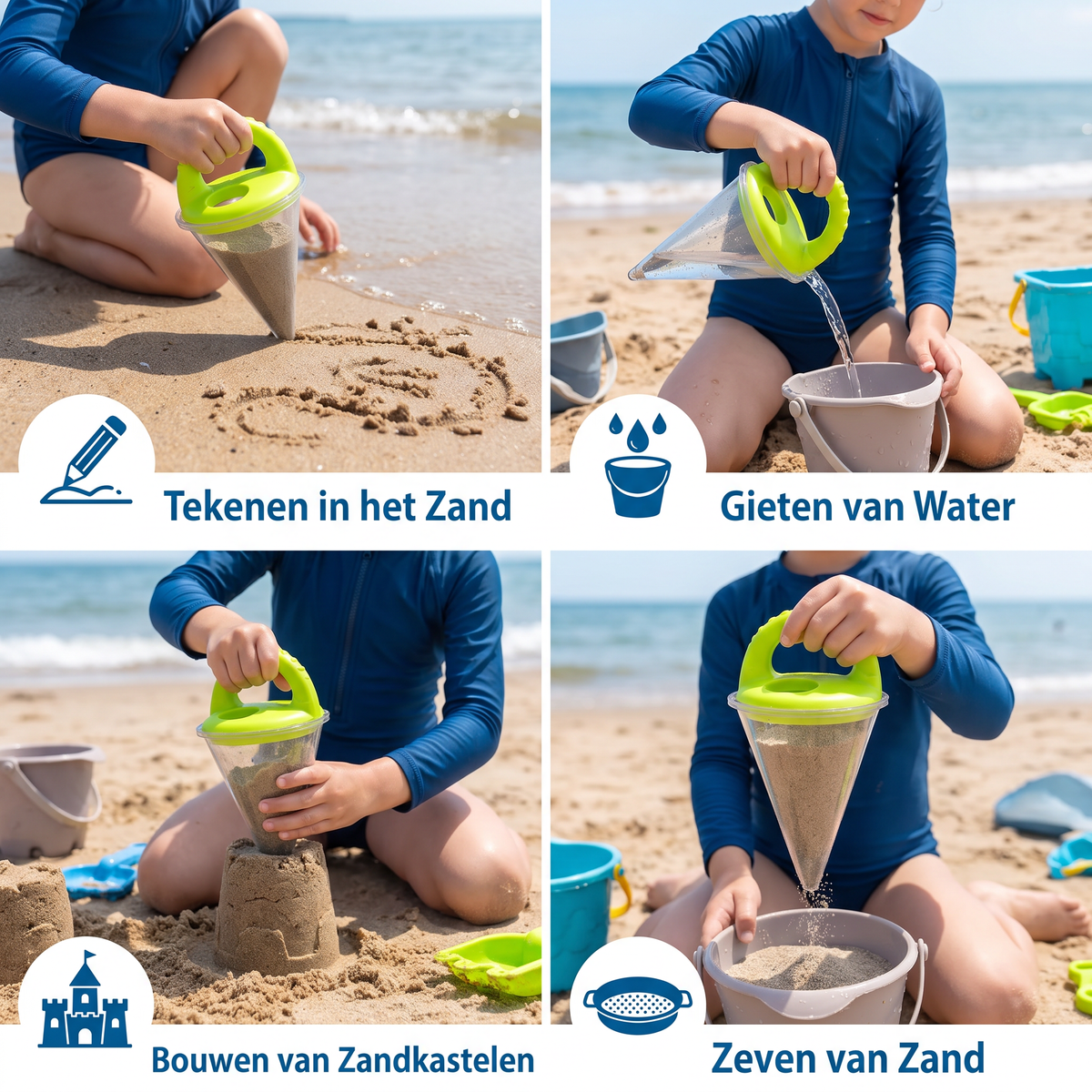 Zandspeelgoed voor Kinderen met Strandtrechter om te Tekenen en te Gieten