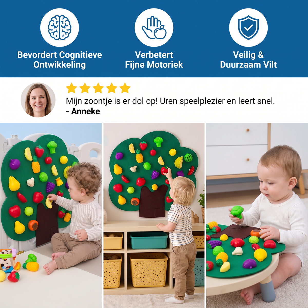 Activiteitenbord ‘Fruitboom’ van Vilt – Montessori-Leerspeelgoed