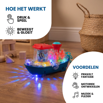 Lichtgevend Tandwielboot – Muzikaal Elektrisch Speelgoedbootje voor Kinderen