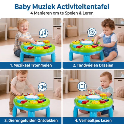 Baby Muziek Activiteitentafel met Trommel, Tandwielen en Dierengeluiden