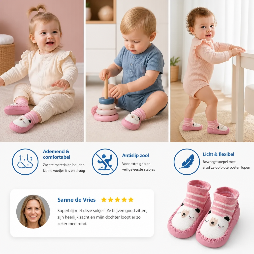 Ademende Babysokken – Antislip Loopsokken met Zachte Zool voor Baby’s en Peuters