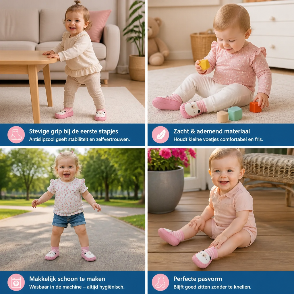 Ademende Babysokken – Antislip Loopsokken met Zachte Zool voor Baby’s en Peuters