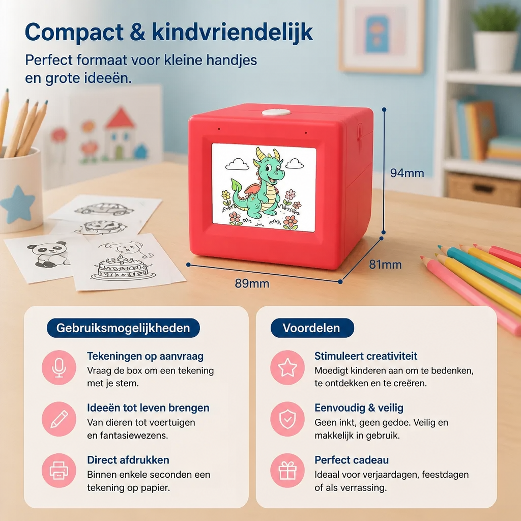 Magische AI Kinder-Druckbox met Spraakbesturing voor Tekeningen & Creatieve Ideeën