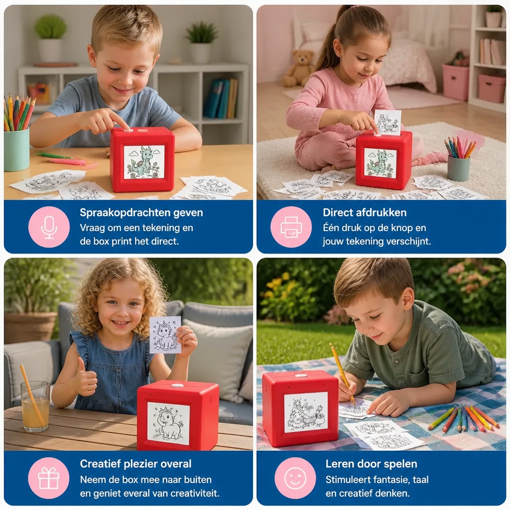 Magische AI Kinder-Druckbox met Spraakbesturing voor Tekeningen & Creatieve Ideeën