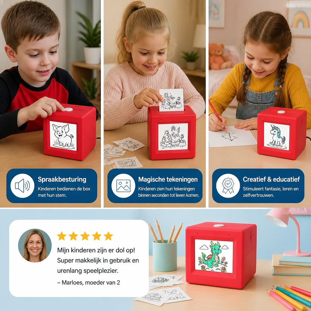 Magische AI Kinder-Druckbox met Spraakbesturing voor Tekeningen & Creatieve Ideeën
