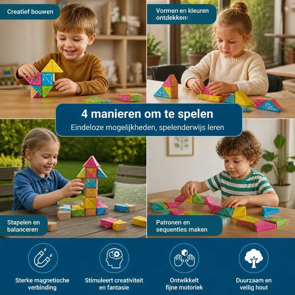 Magnetische Geometrische Houten Blokken – Creatieve Leerpuzzel