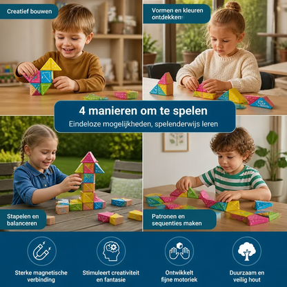 Magnetische Geometrische Houten Blokken – Creatieve Leerpuzzel
