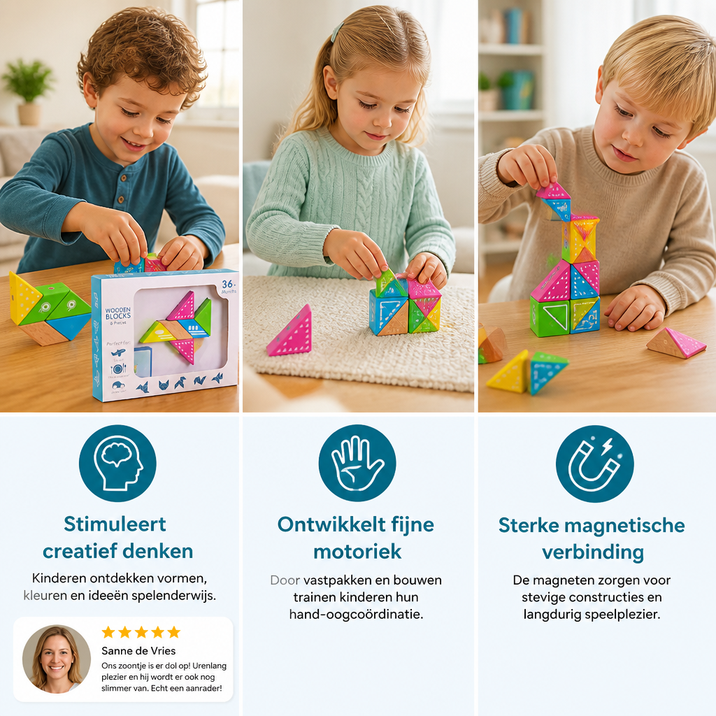 Magnetische Geometrische Houten Blokken – Creatieve Leerpuzzel