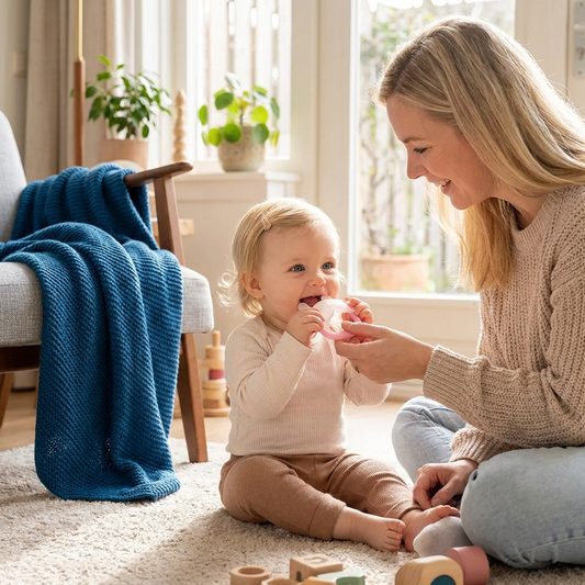 Konijnen Baby Bijthandschoen – Zachte, BPA-vrije Siliconen Bijtring Met Anti-Val Polsbandje (3–18 Maanden)