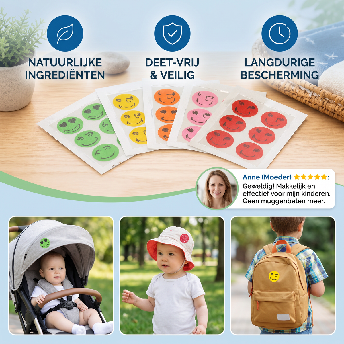 Natuurlijke Muggenwerende Stickers voor Kinderen en Baby's (100 stuks)