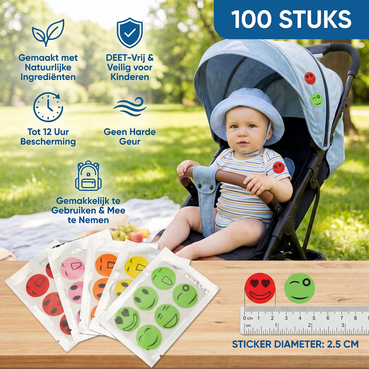 Natuurlijke Muggenwerende Stickers voor Kinderen en Baby's (100 stuks)