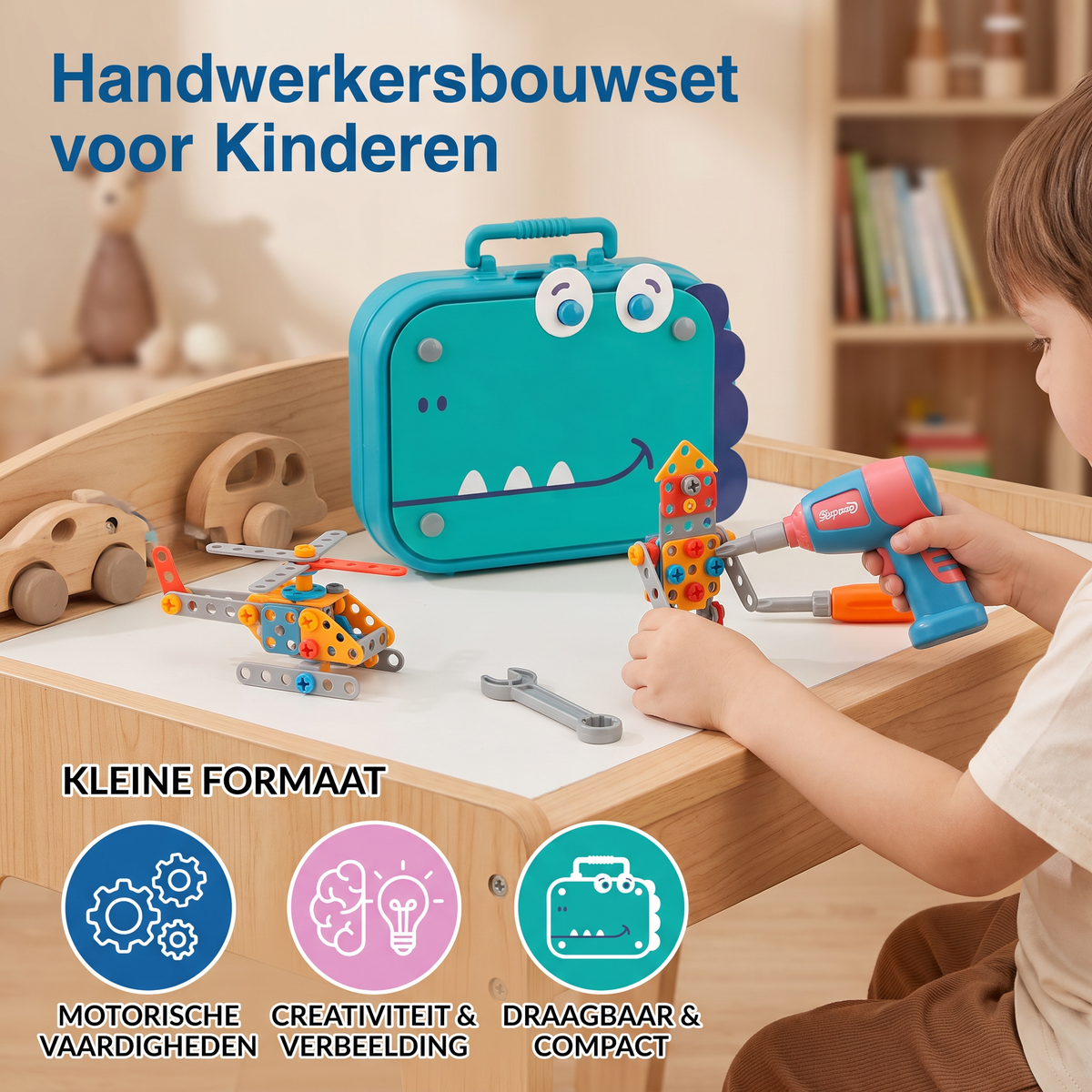 Handwerkersbouwset voor Kinderen in een Schattig Dinosaurusdesign