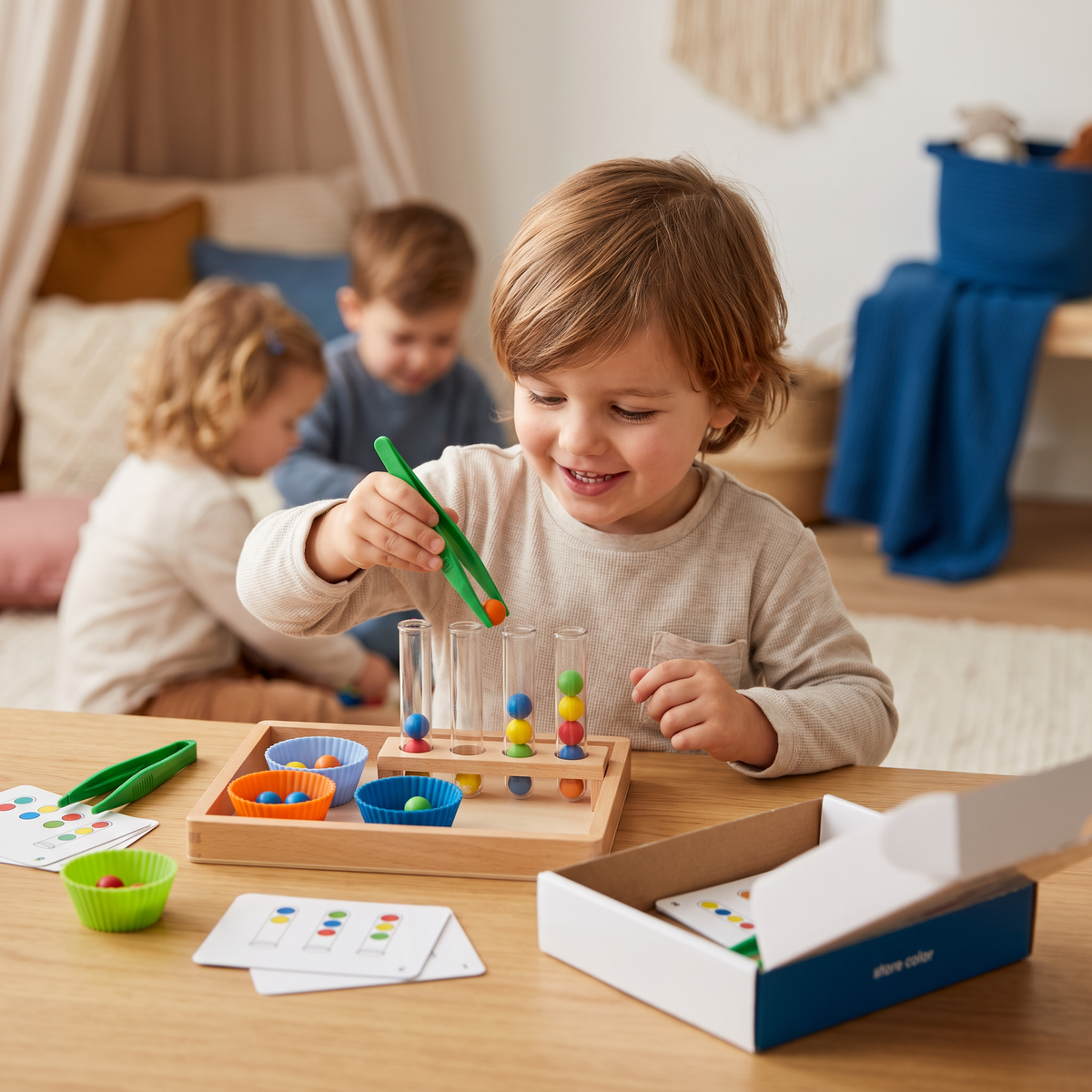 Montessori Reageerbuisjes Kleuren- en Getallenspel en Leerset