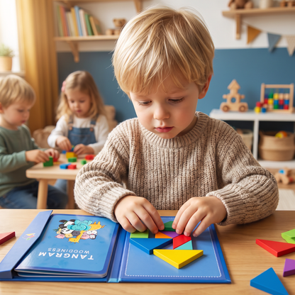 Draagbaar Montessori Houten Magnetisch Tangrampuzzelboek – Leerspeelgoed