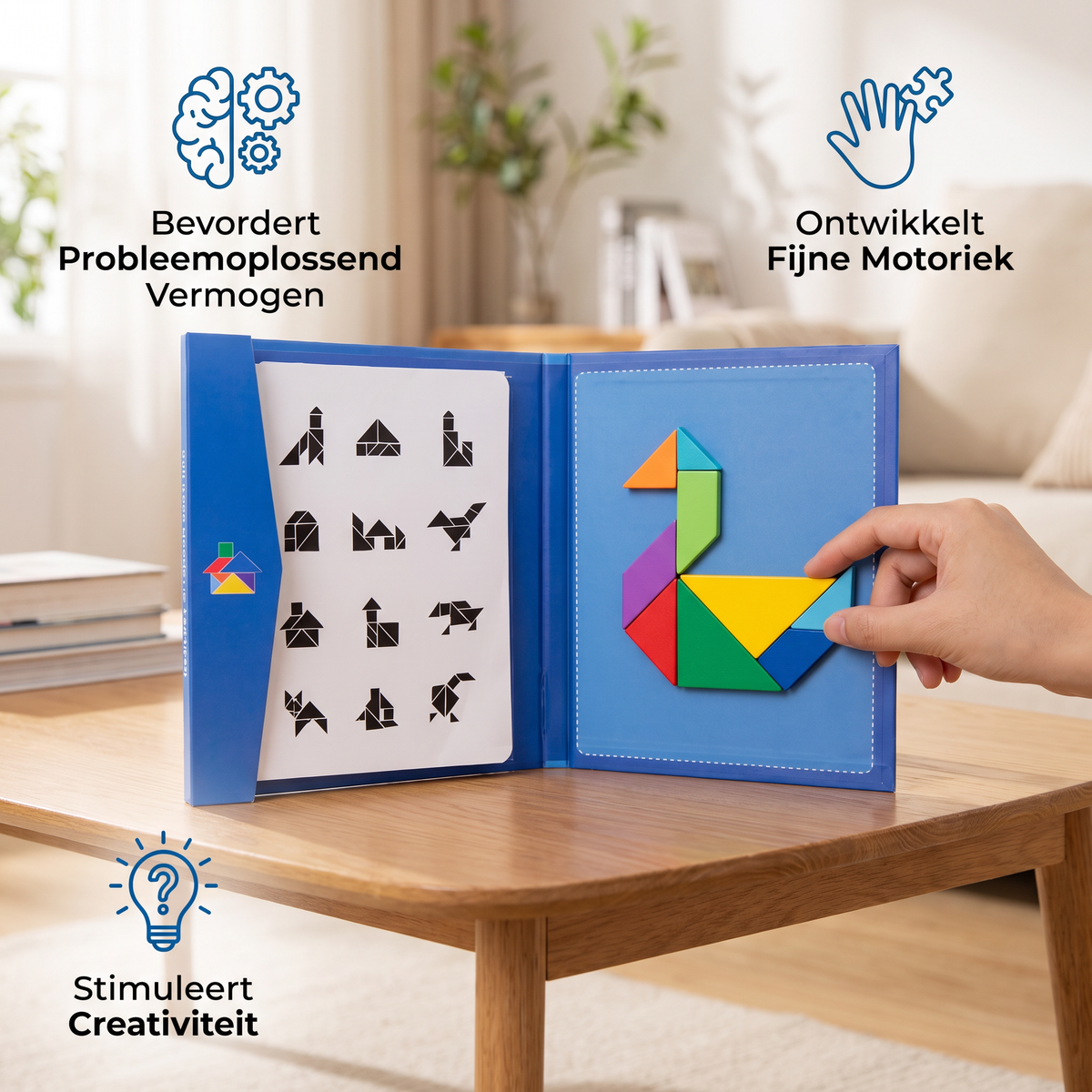 Draagbaar Montessori Houten Magnetisch Tangrampuzzelboek – Leerspeelgoed