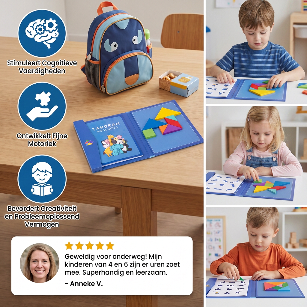 Draagbaar Montessori Houten Magnetisch Tangrampuzzelboek – Leerspeelgoed