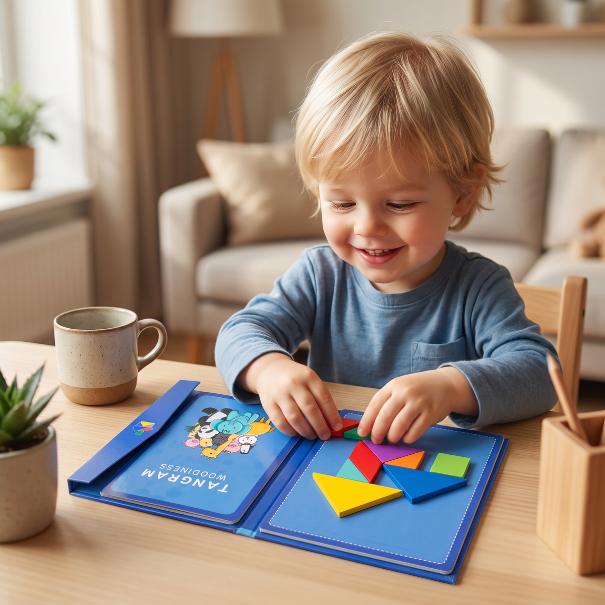 Draagbaar Montessori Houten Magnetisch Tangrampuzzelboek – Leerspeelgoed