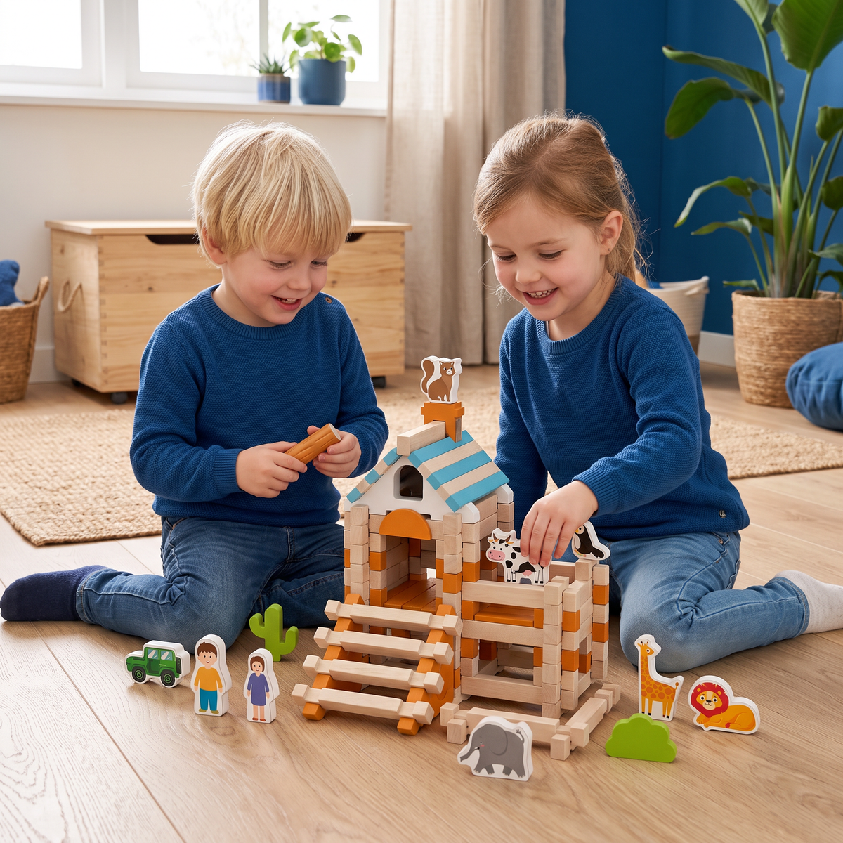 Montessori houten bouwset – Natuurlijk stapel- en constructiespeelgoed