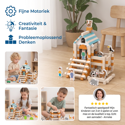 Montessori houten bouwset – Natuurlijk stapel- en constructiespeelgoed