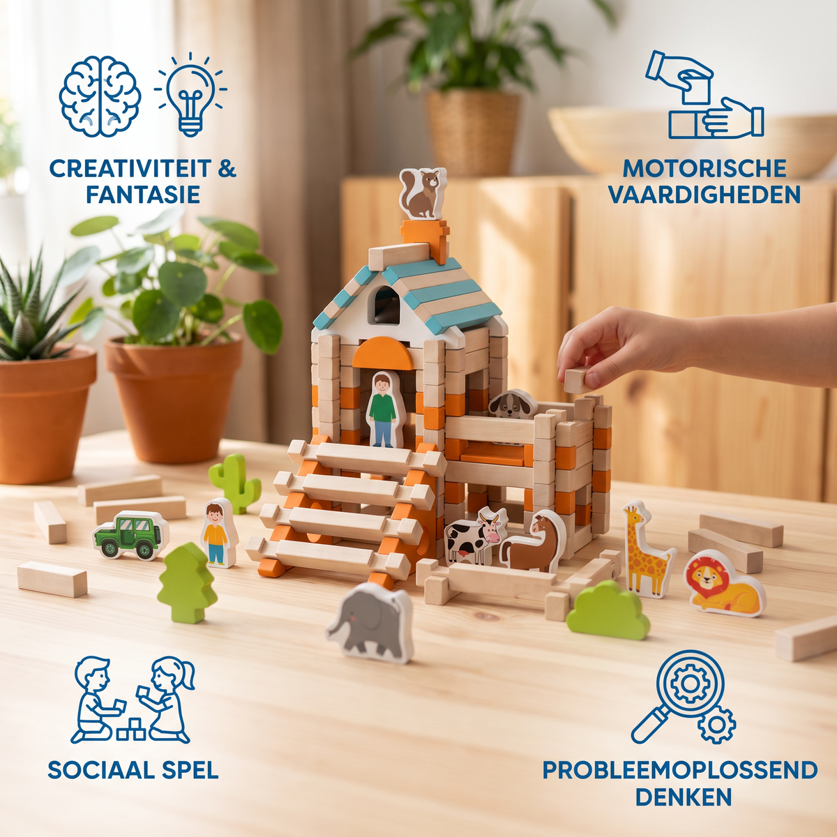 Montessori houten bouwset – Natuurlijk stapel- en constructiespeelgoed