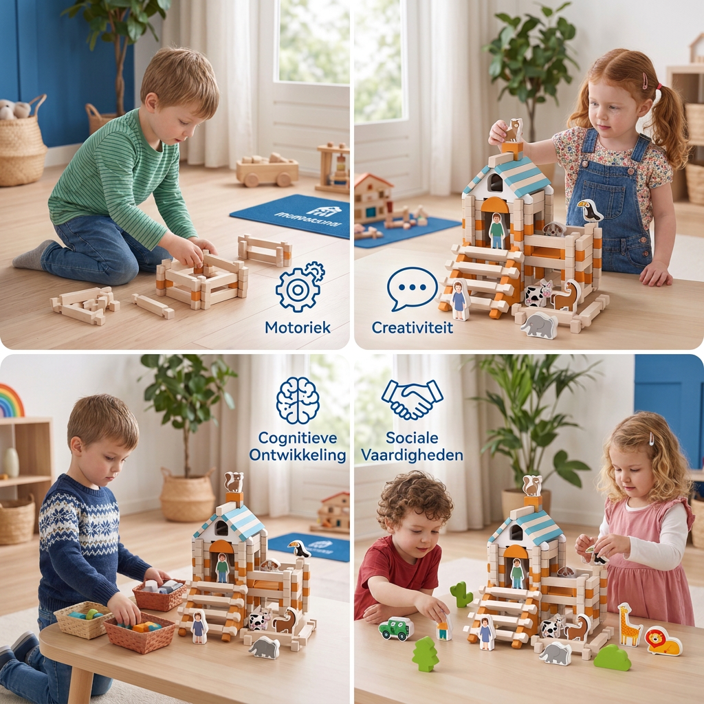 Montessori houten bouwset – Natuurlijk stapel- en constructiespeelgoed