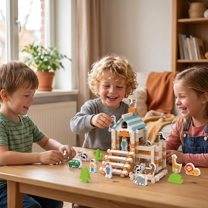 Montessori houten bouwset – Natuurlijk stapel- en constructiespeelgoed