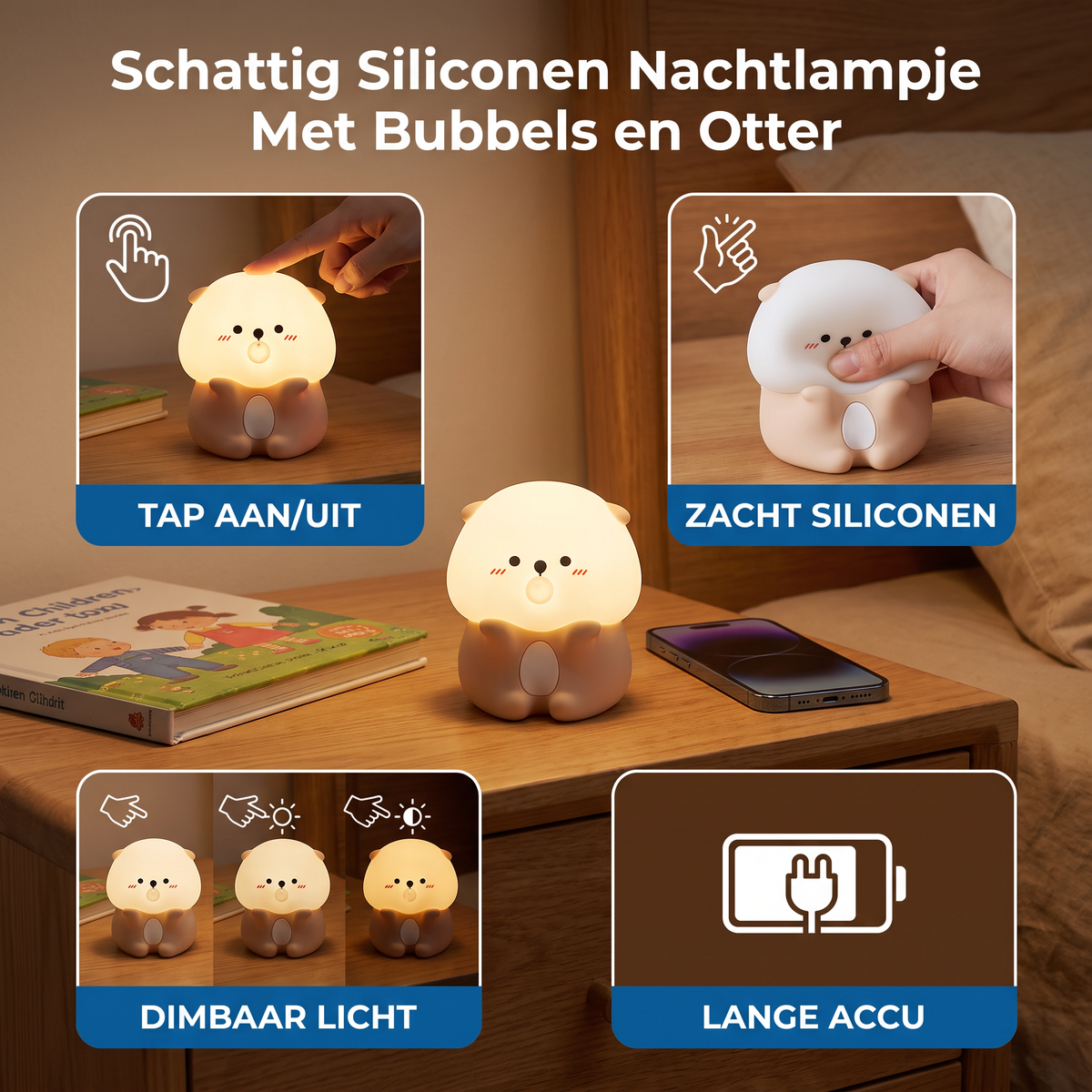 Schattig Siliconen Nachtlampje Met Bubbels en Otter