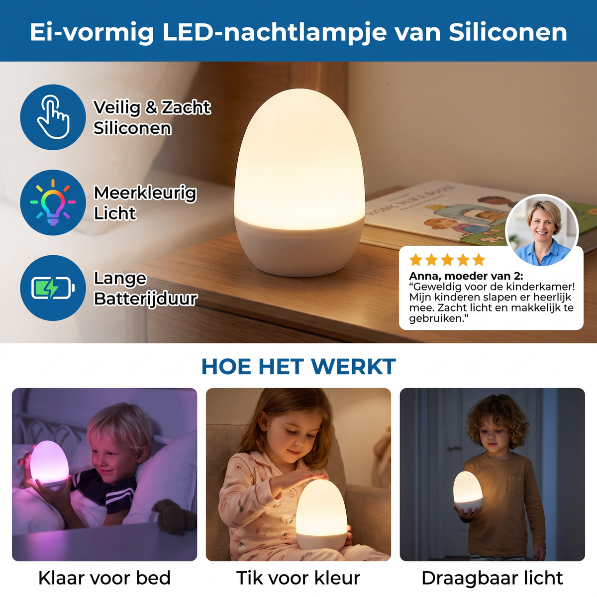 Ei-vormig LED-nachtlampje van Siliconen