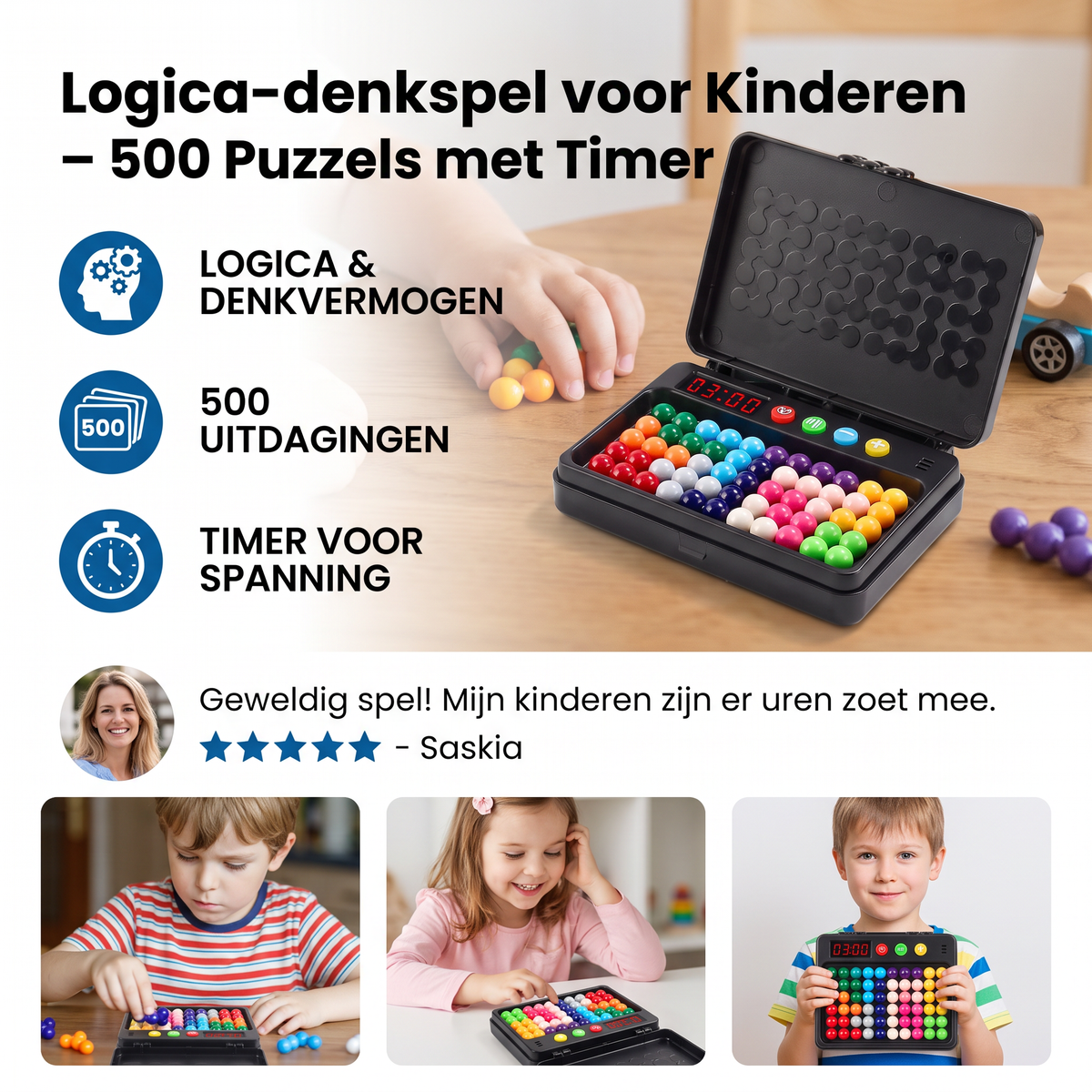 Logica-denkspel voor Kinderen – 500 Puzzels met Timer