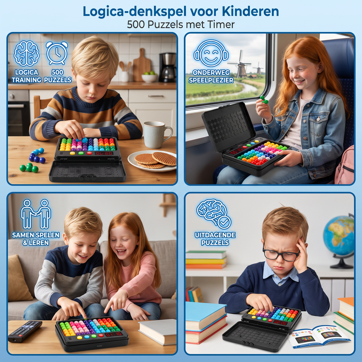 Logica-denkspel voor Kinderen – 500 Puzzels met Timer