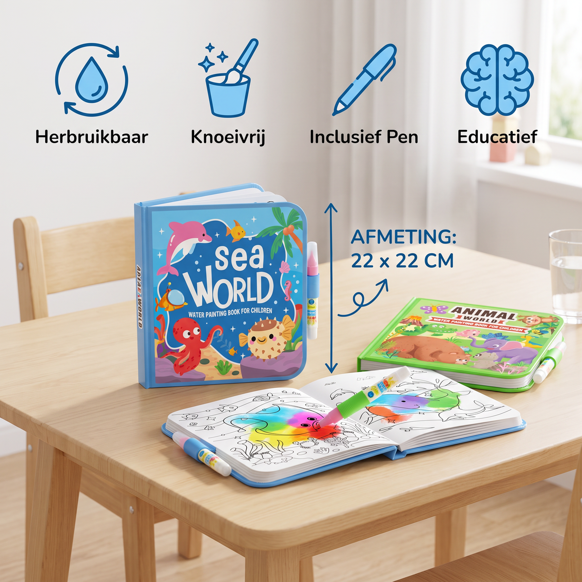 Magisch Waterkleurboek – Herbruikbaar Knoeivrij Kleurboek voor Kinderen